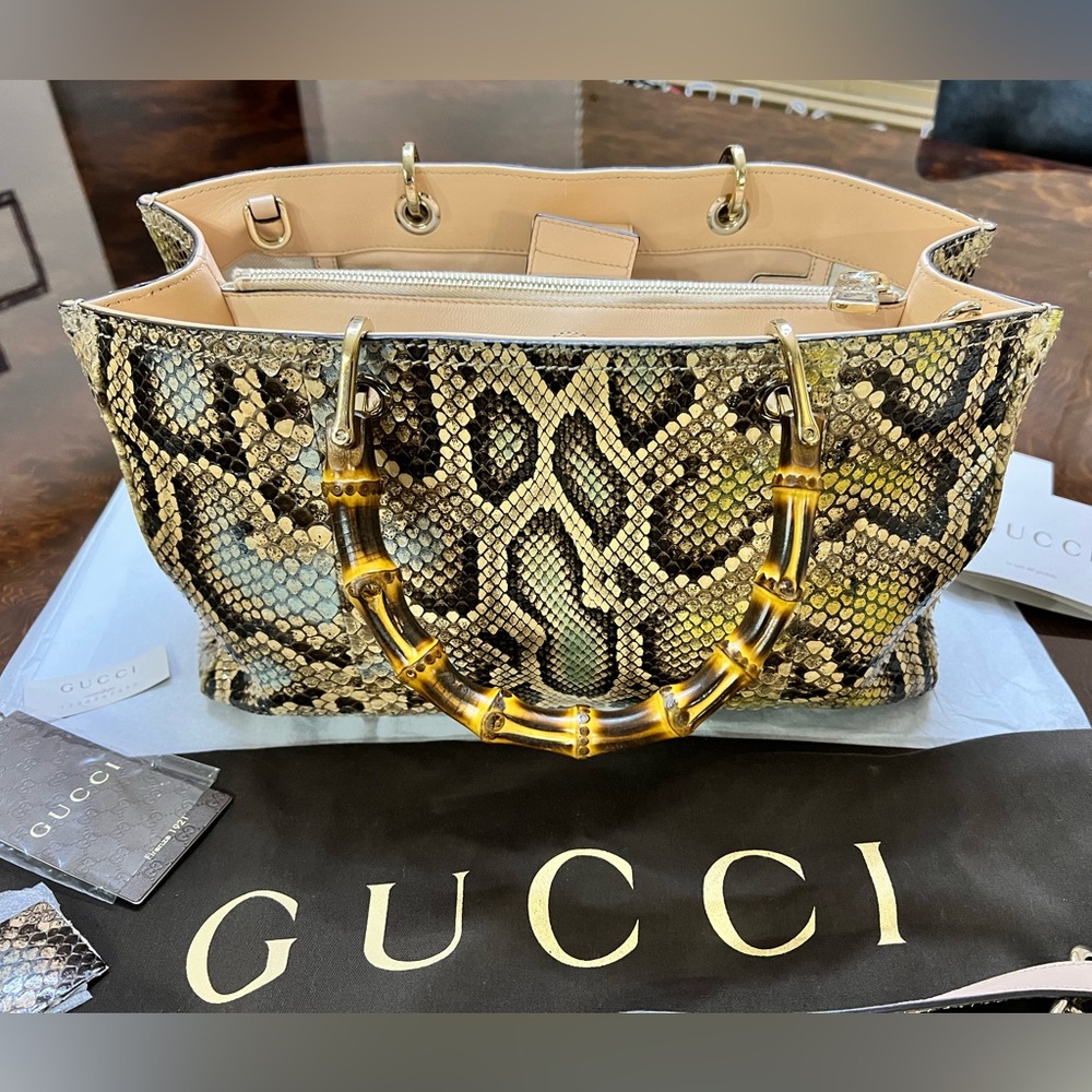 Authentic Gucci Muticolor Python Bamboo Handle Bag